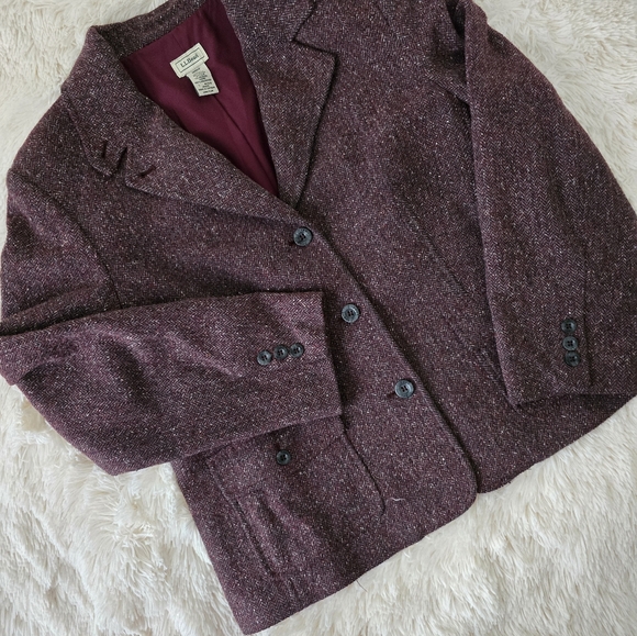 L.L. Bean's Womens Brown Tweed Wool Blend Blazer size LP - Picture 12 of 14